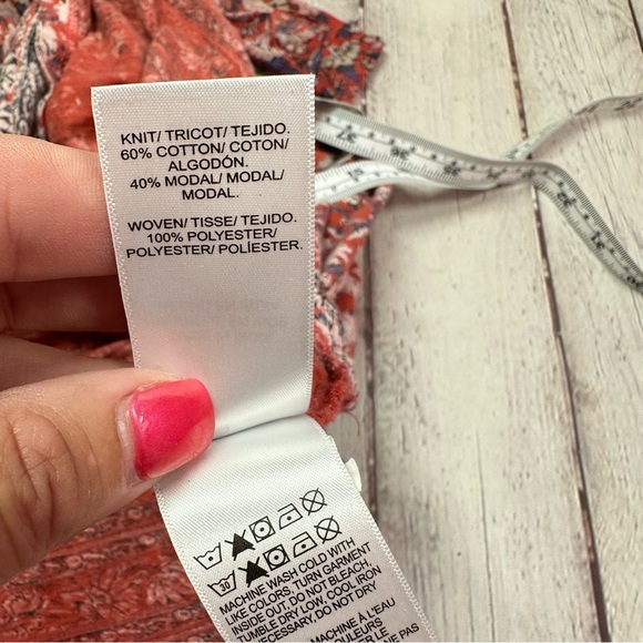 Lucky Brand woven floral Blouse boho western sz L sheer Flutter Sleeve open back - Picture 8 of 9